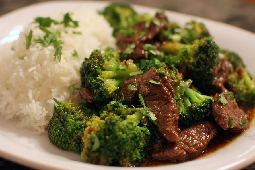 Delicious beef with broccoli dish served in a bowl with chopsticks