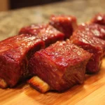 Delicious boneless beef ribs cooked to perfection on a grill.