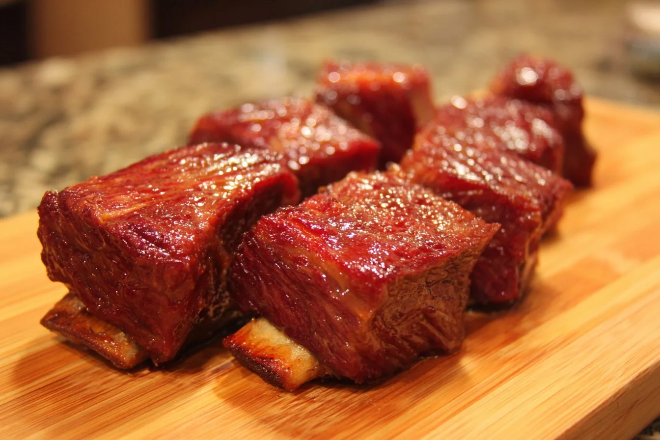 Delicious boneless beef ribs cooked to perfection on a grill.