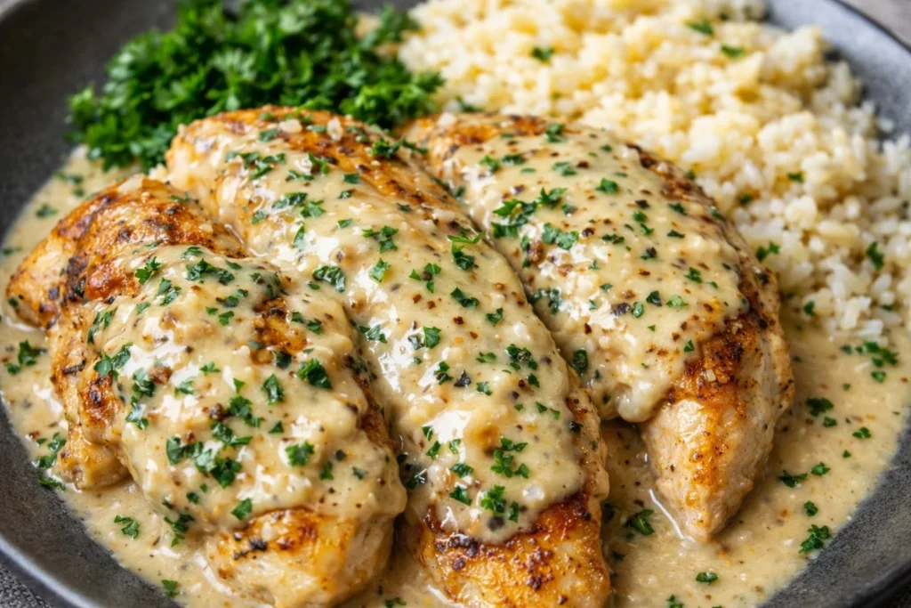 Boursin Chicken recipe featuring creamy cheese sauce and tender chicken.