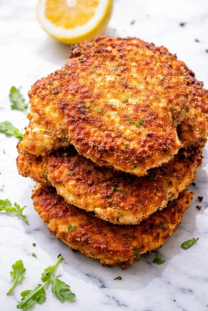 Crispy and delicious breaded chicken served with a side of vegetables.