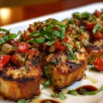 Delicious Bruschetta Chicken topped with fresh tomato and basil, served hot.