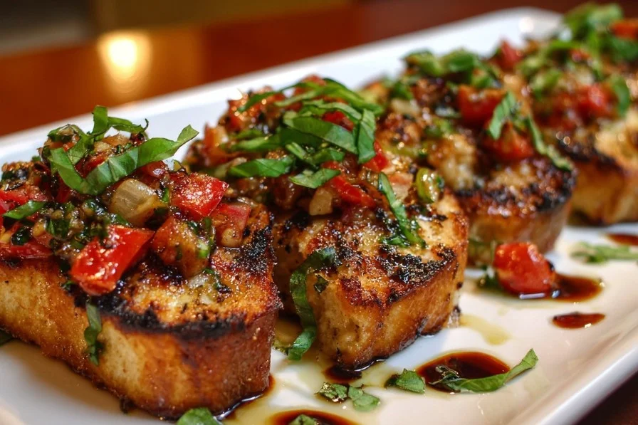 Delicious Bruschetta Chicken topped with fresh tomato and basil, served hot.