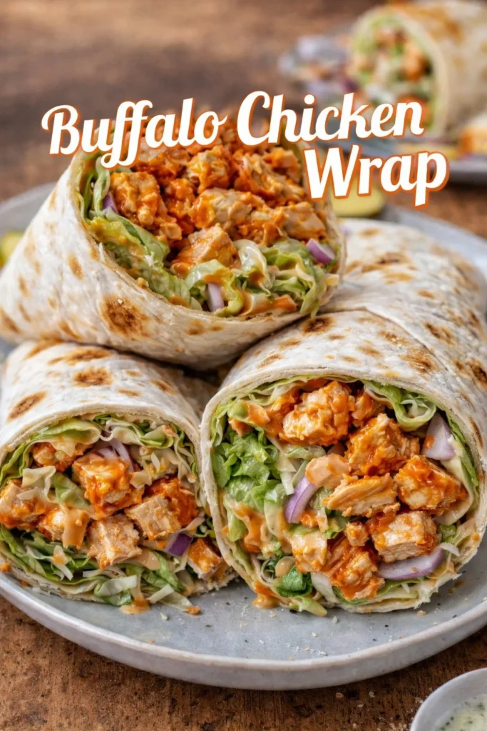 Buffalo Chicken Wrap filled with spicy buffalo chicken and fresh vegetables