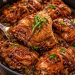 Delicious Chicken Adobo served with rice, showcasing its savory sauce and tender pieces.