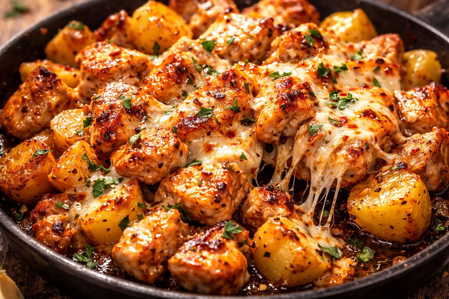 Delicious plate of roasted chicken and potatoes with herbs and spices