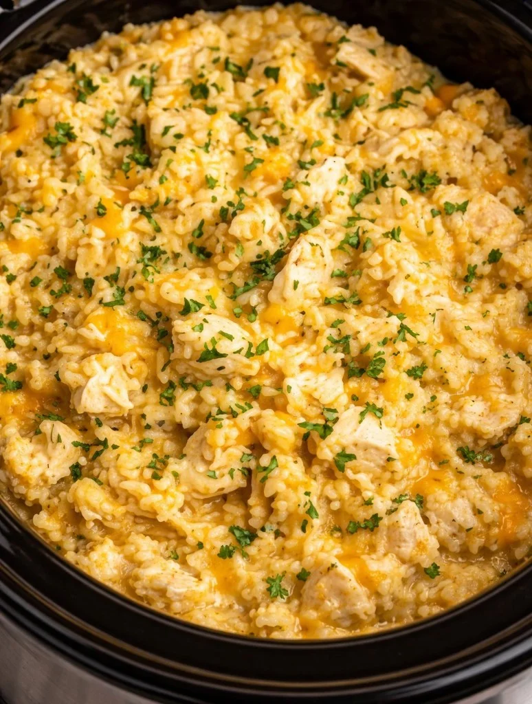 Delicious Chicken and Rice dish cooked in a crockpot