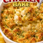 Delicious homemade Chicken Bake served on a plate with vegetables