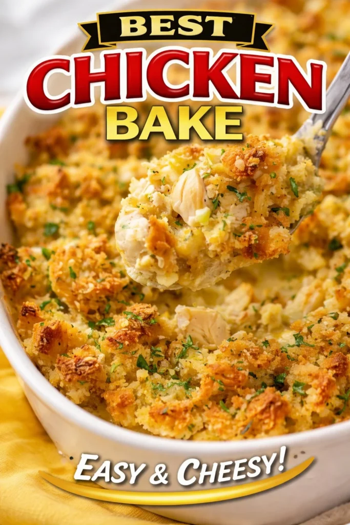 Delicious homemade Chicken Bake served on a plate with vegetables