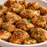 Crispy chicken bites served with dipping sauce on a plate