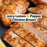 Juicy grilled chicken breast served with fresh herbs and vegetables