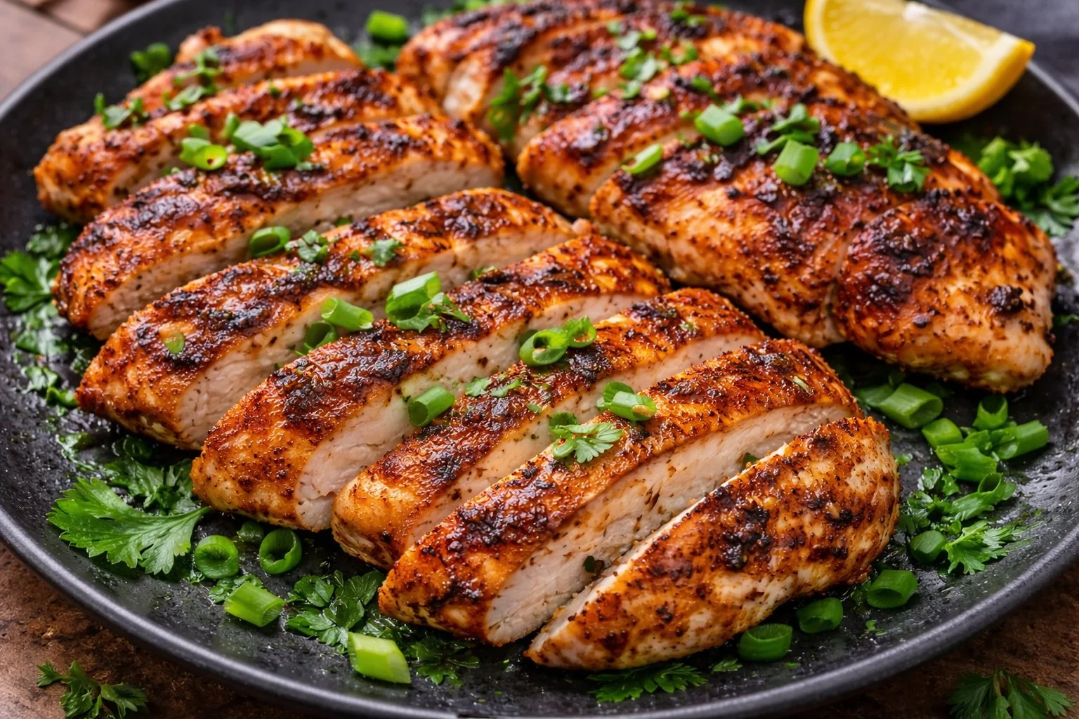 Juicy chicken breast cooked to perfection, garnished for a flavorful dish