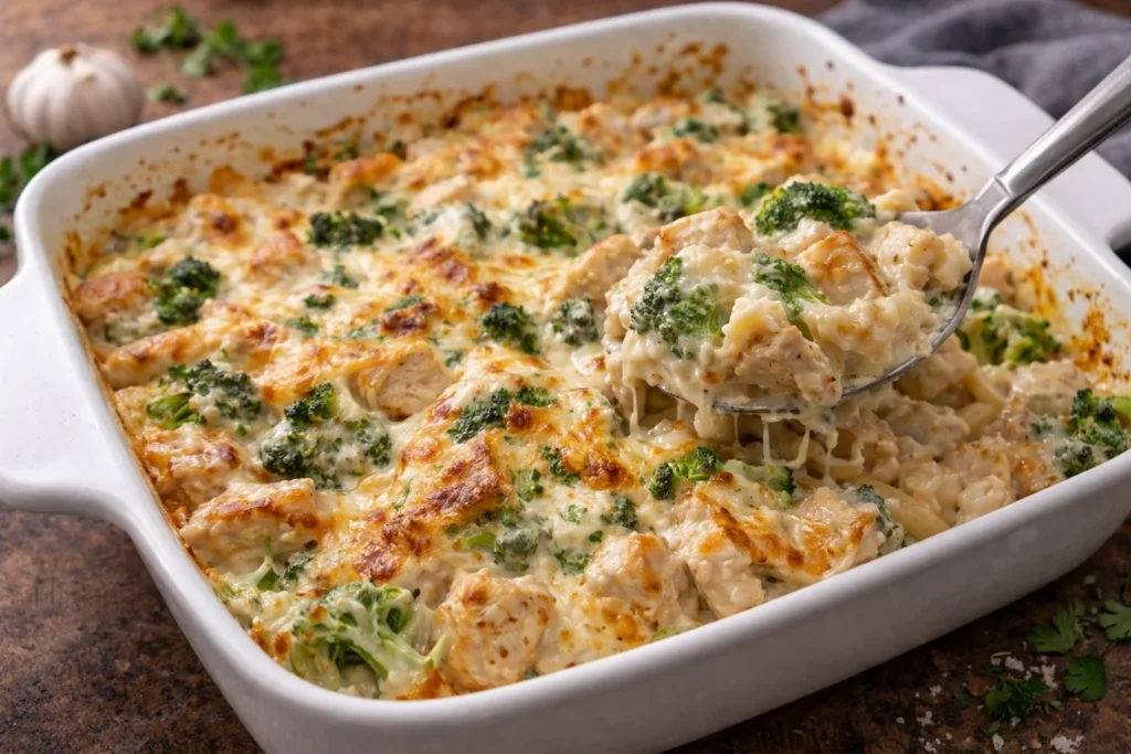 Creamy Chicken Broccoli Alfredo pasta with chicken and fresh broccoli