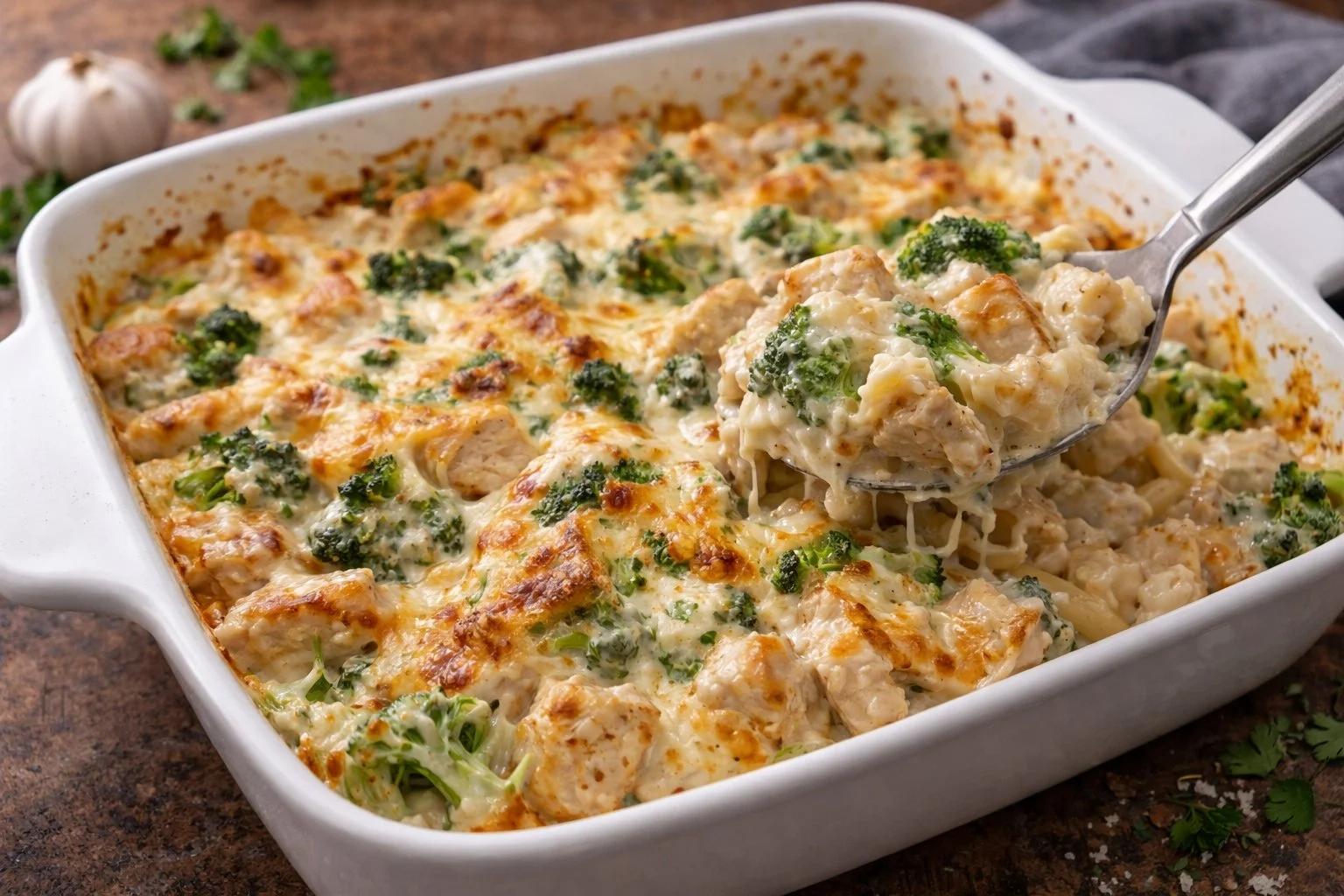Creamy Chicken Broccoli Alfredo pasta with chicken and fresh broccoli