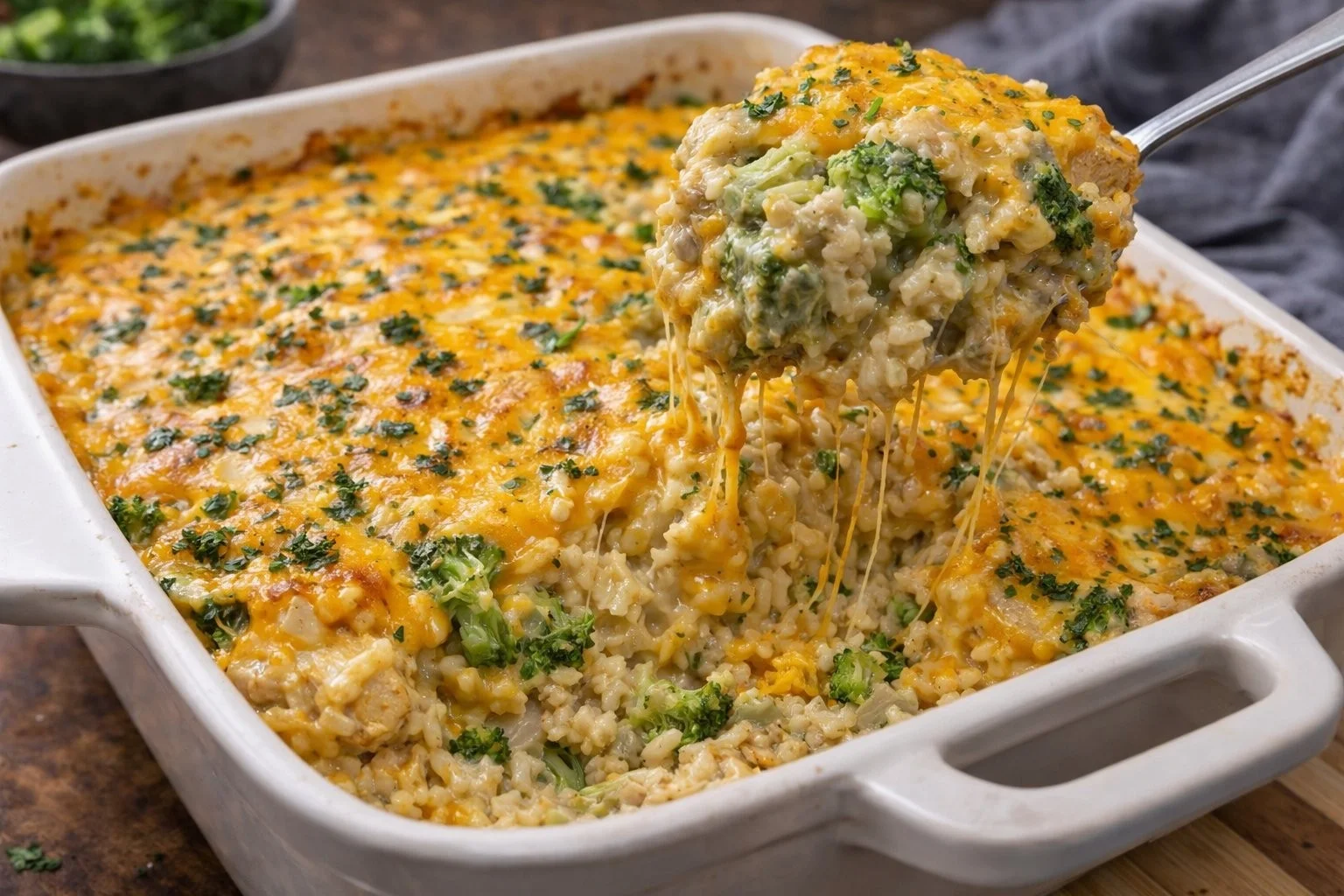 Delicious homemade chicken casserole served in a baking dish