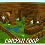 A detailed chicken coop design in Minecraft for raising chickens.