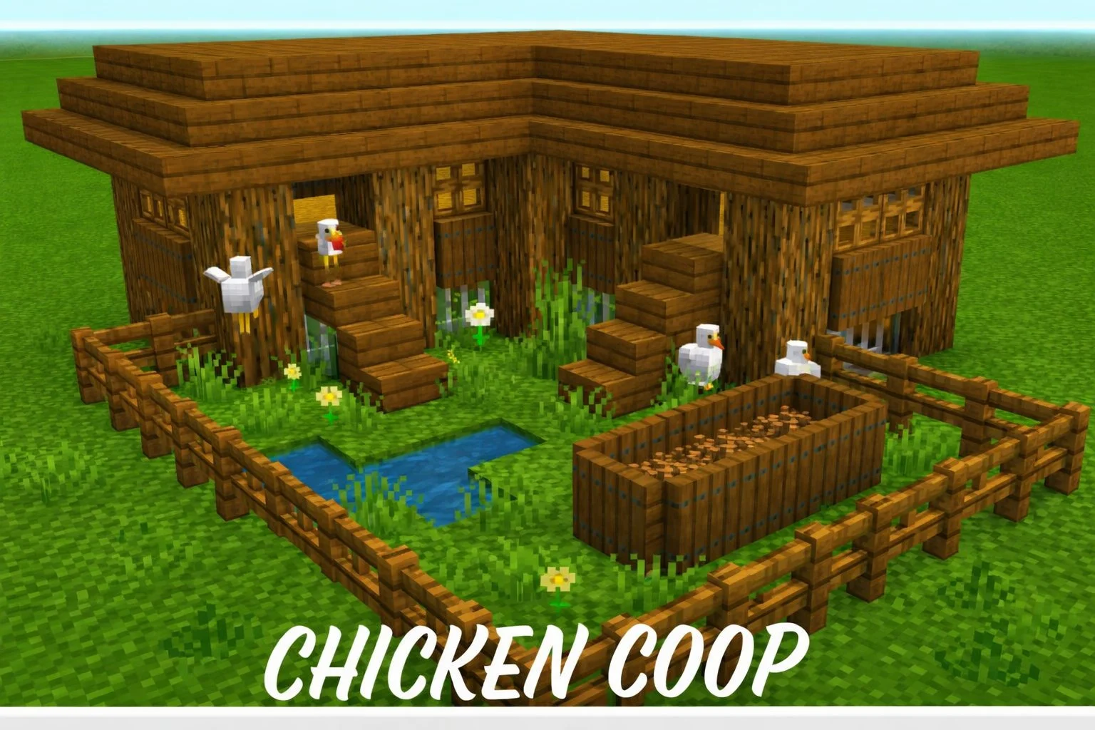 A detailed chicken coop design in Minecraft for raising chickens.