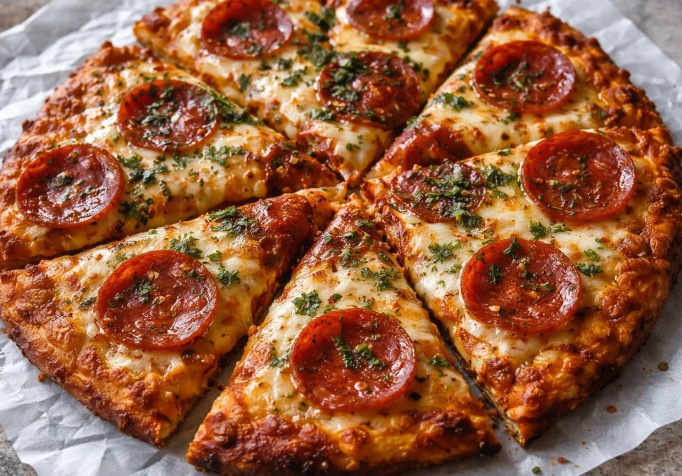 Delicious Chicken Crust Pizza topped with fresh ingredients