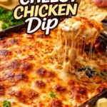 Delicious creamy Chicken Dip served in a bowl with tortilla chips