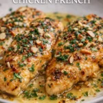 Delicious Chicken French dish served with a lemon butter sauce and garnished