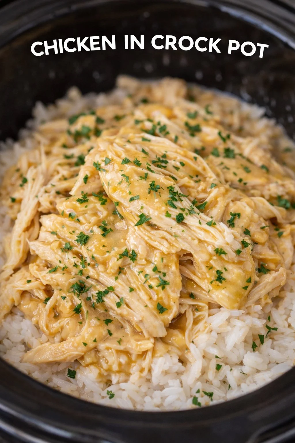 Delicious crock pot chicken meal prepared with herbs and vegetables.