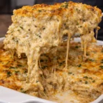 Deliciously baked chicken lasagna with layers of cheese and sauce