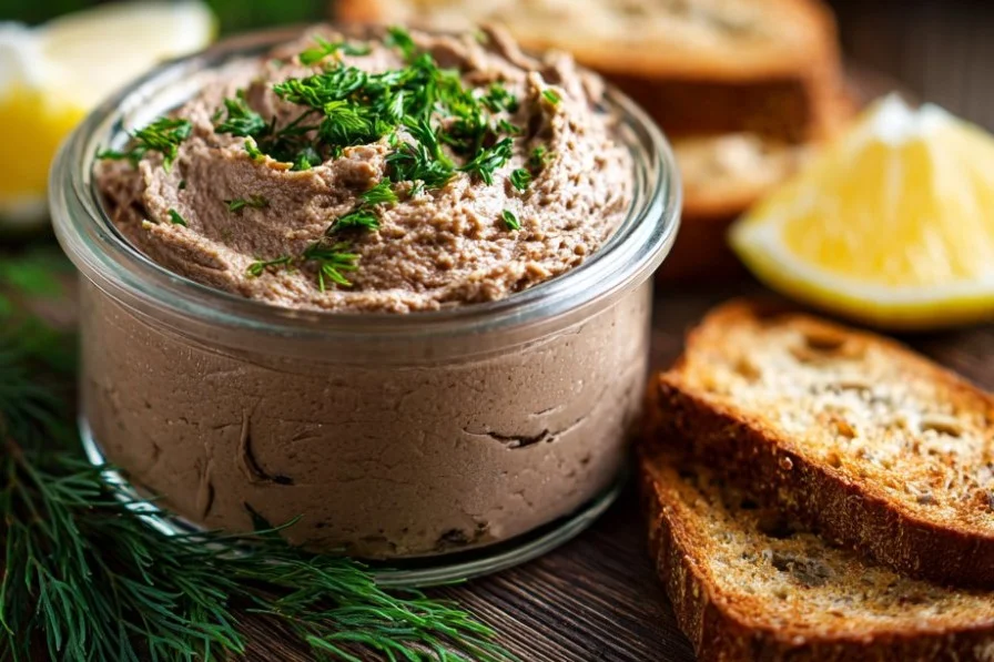 Delicious spread of Chicken Liver Pâté served with toasted bread
