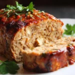 Homemade Chicken Meatloaf served with vegetables on a plate