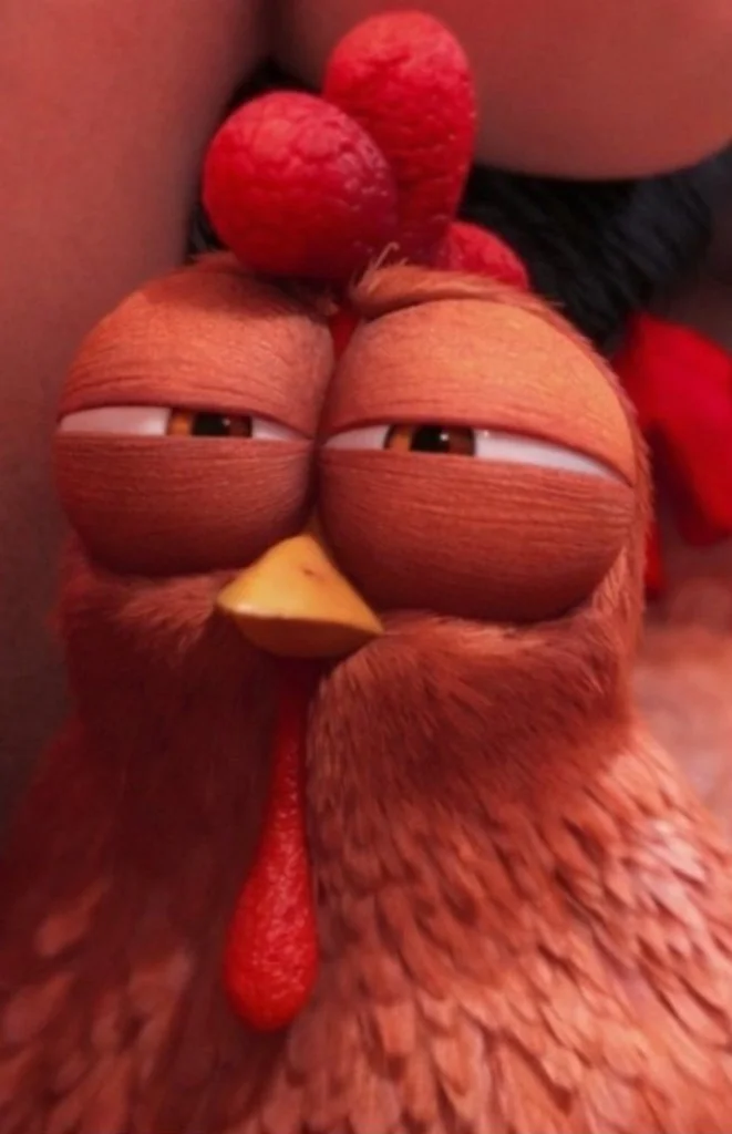 Funny chicken meme showcasing humor and light-heartedness.