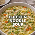 A bowl of homemade Chicken Noodle Soup with fresh vegetables and herbs
