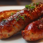 Delicious grilled chicken sausage served with vegetables on a plate.