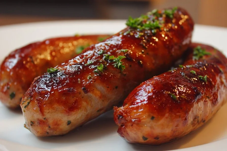 Delicious grilled chicken sausage served with vegetables on a plate.