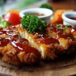 Grilled chicken steak served with vegetables and herbs on a plate