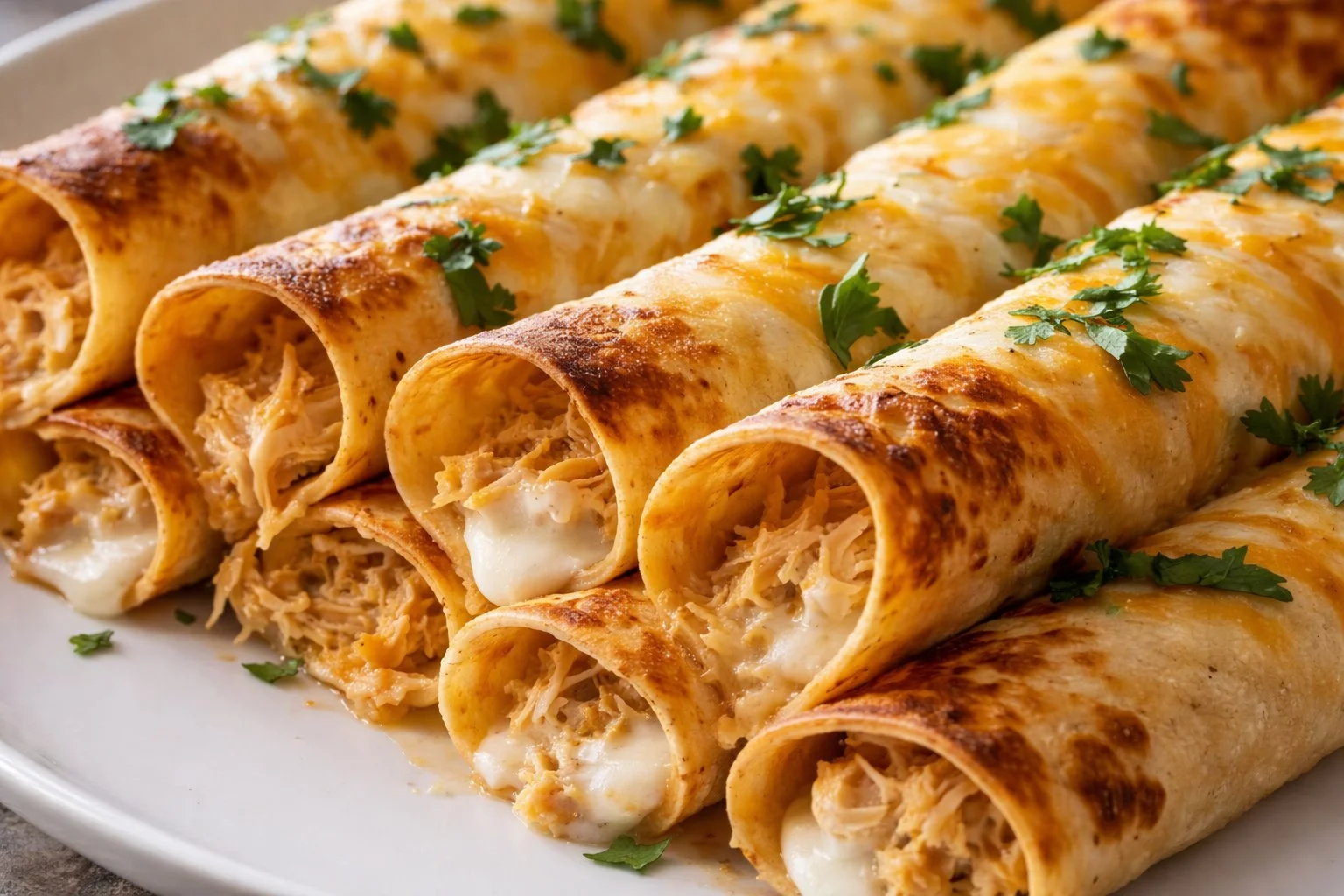 Delicious Chicken Taquitos served with salsa and fresh toppings