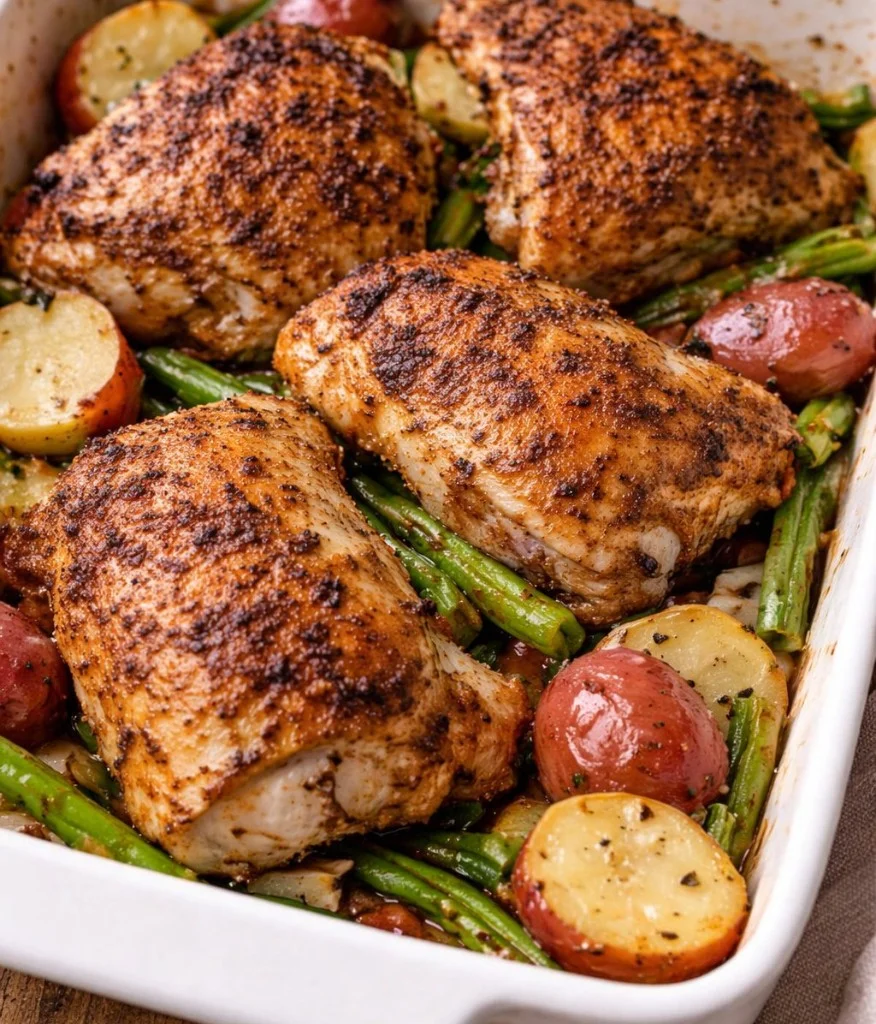 Deliciously cooked chicken thighs served with vegetables