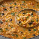 Bowl of delicious Chicken Tortilla Soup with fresh toppings.