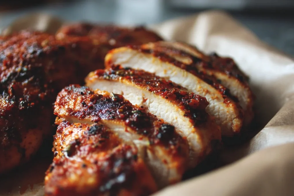 Plate of homemade Chipotle Chicken with rice and beans