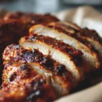 Plate of homemade Chipotle Chicken with rice and beans
