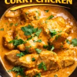 Delicious Coconut Curry Chicken served with rice and garnished with fresh herbs