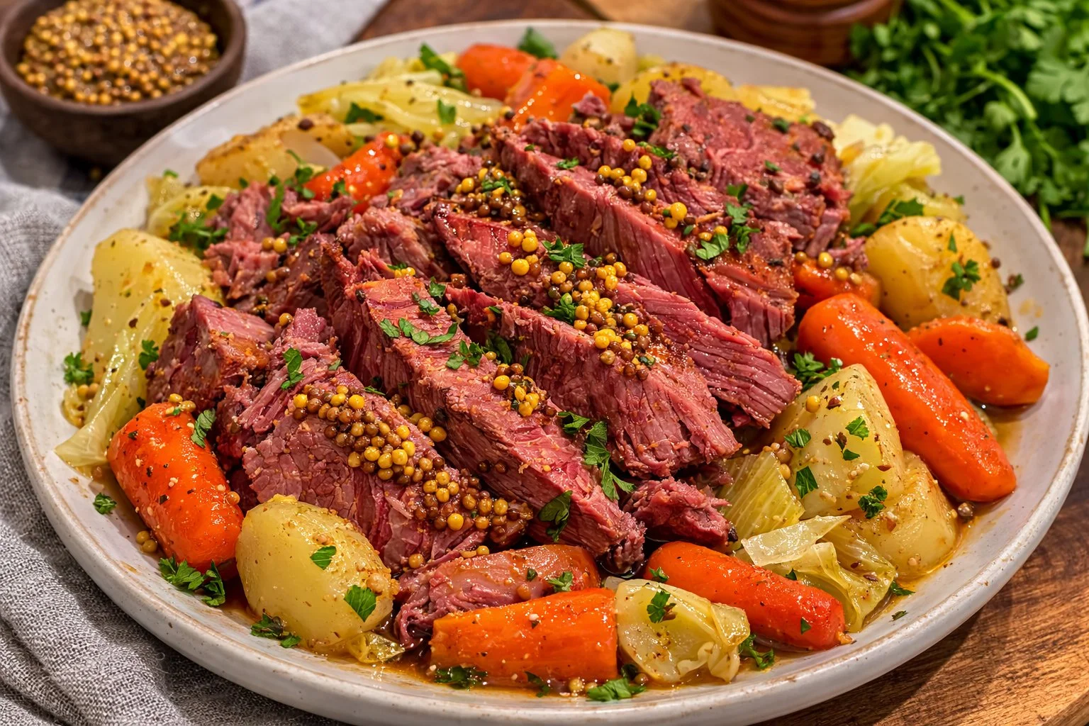 Instant Pot Corned Beef and Cabbage dish ready to serve