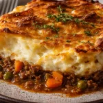 Delicious Cottage Pie with mashed potatoes and ground meat on a plate