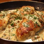 Delicious creamy garlic chicken cooked with herbs and spices