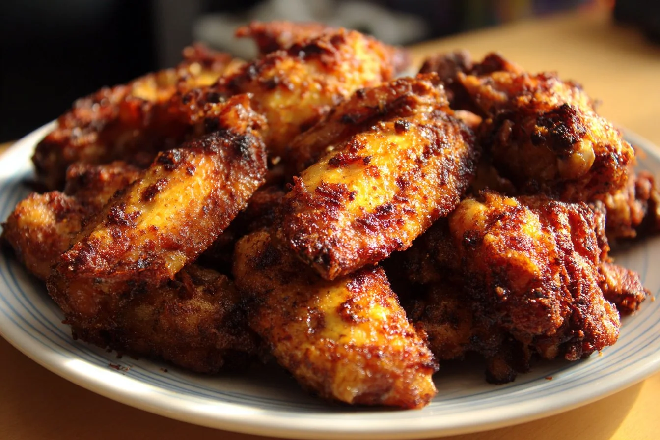 Crispy baked chicken wings served with dipping sauce