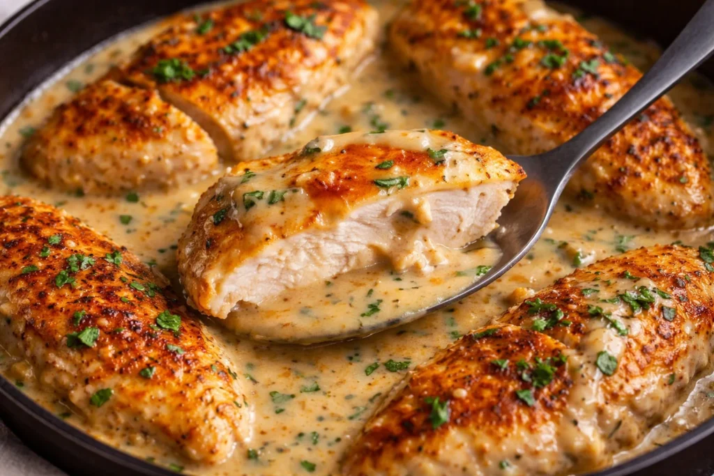 Deliciously cooked Crockpot Chicken Breast served with vegetables