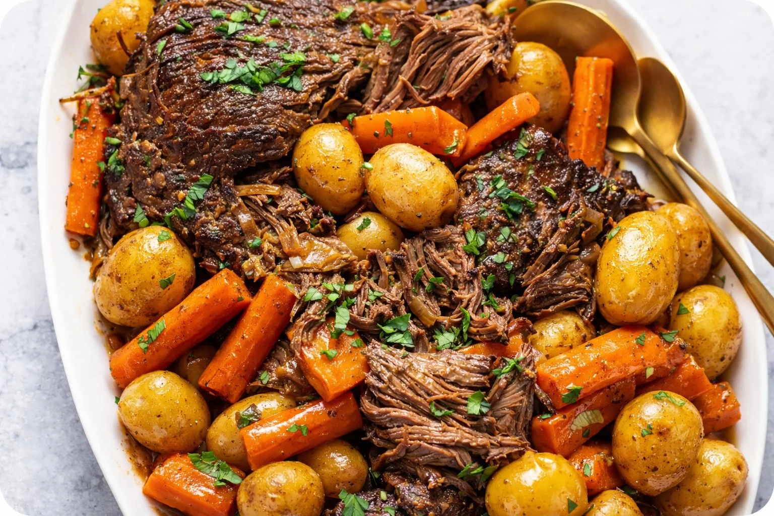 Delicious Crockpot Roast Beef served with vegetables and gravy