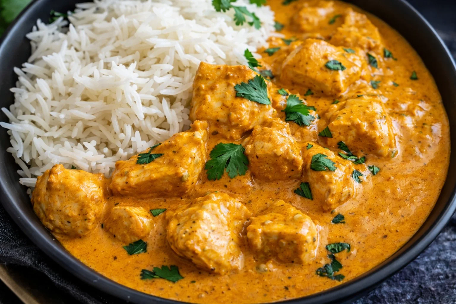 A plate of flavorful Curry Chicken garnished with herbs and spices