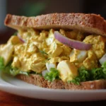 Delicious Curry Chicken Salad garnished with fresh herbs and vegetables.