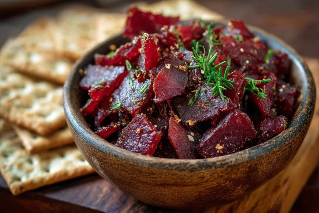 Delicious and creamy dried beef dip served with crackers