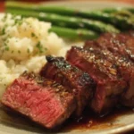 Plate of an easy beef dinner with vegetables and herbs