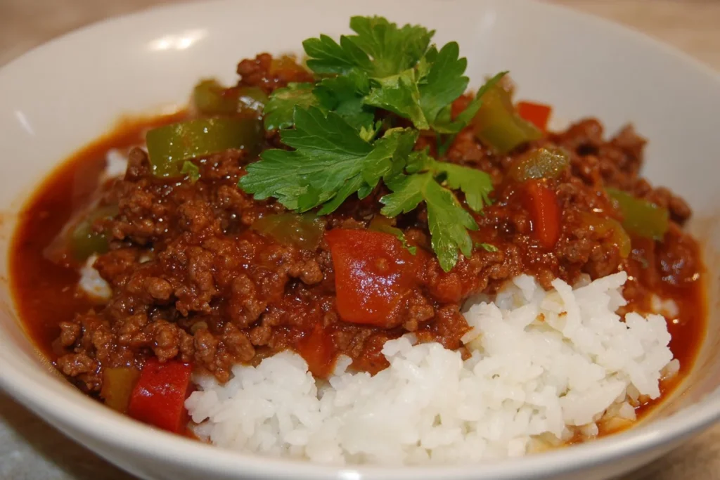 A delicious plate of easy ground beef dinner recipes served with vegetables